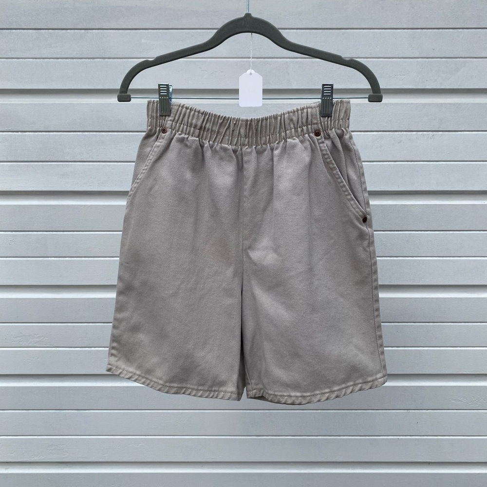 Vintage Catalog Beige Denim Shorts with Elastic Waistband